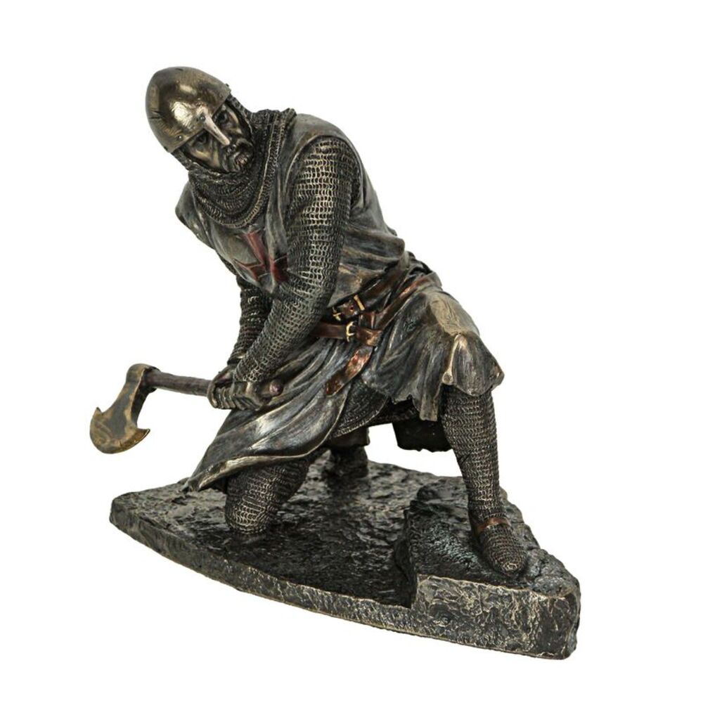 Bronze Finish Kneeling Templar Knight Wielding Battle Axe Statue